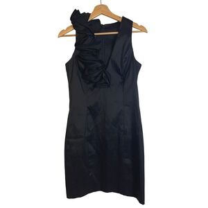 Vtg Jessica McClintock Rosette Black Sleeveless Cocktail Dress